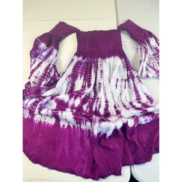 Just From Bali Purple Tie Dye Off Shoulder Bell Sleeve midi‎ Dress one size S ,M - Picture 14 of 15